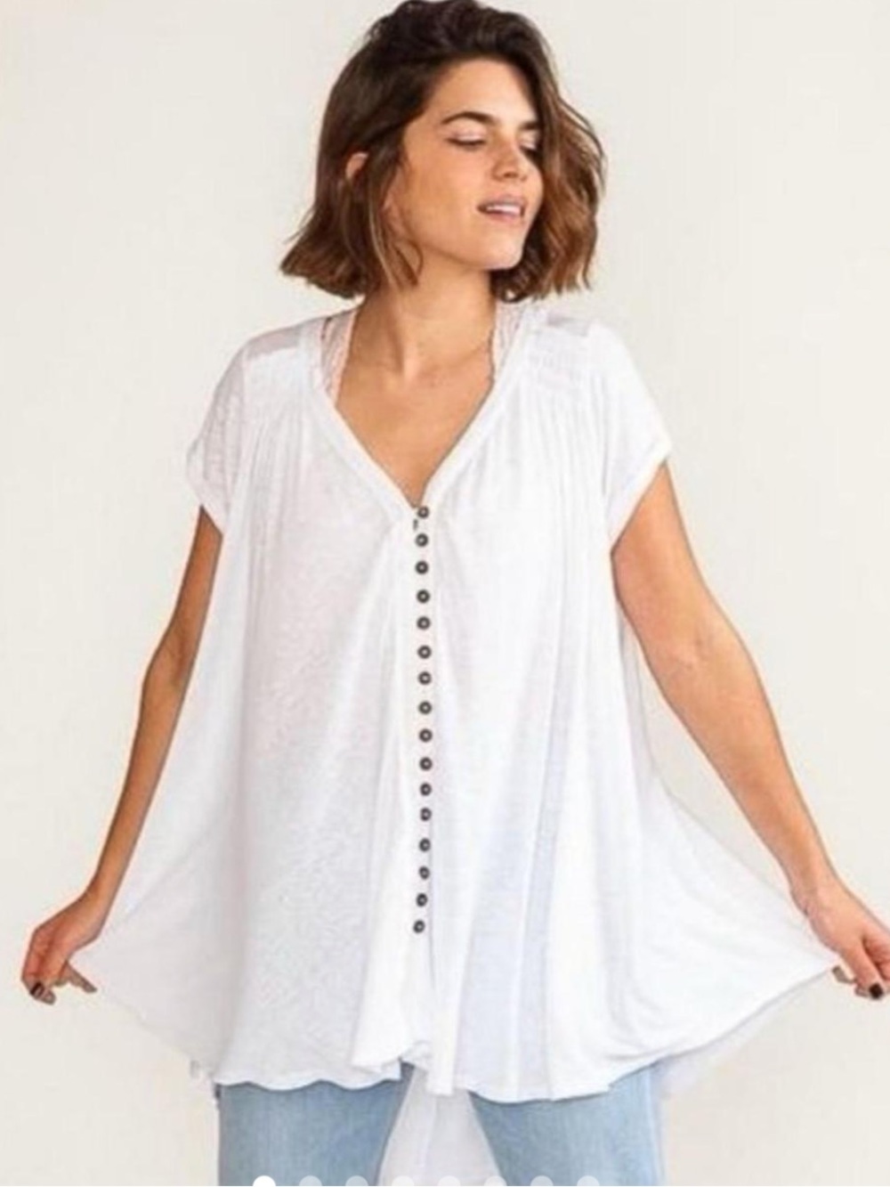 Free People Womens Oversized Linen Blend Top Size Small White Casual Beach
